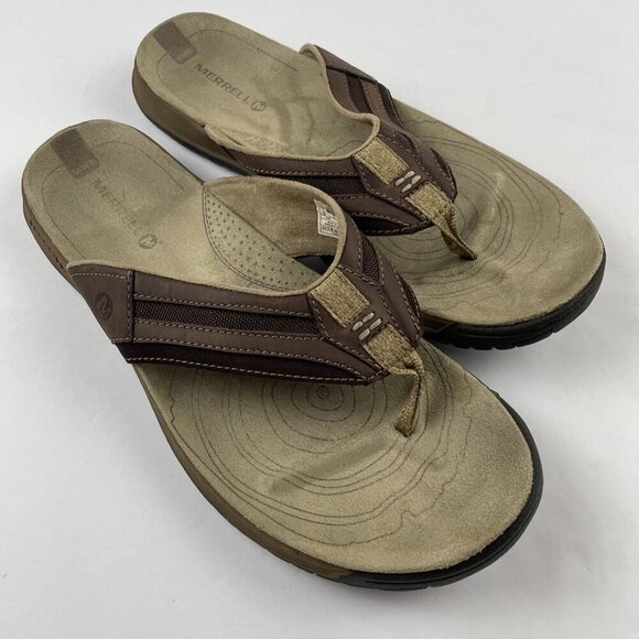 Merrell Traveler Tilt Espresso Leather Flip-flops Sandals Men’s 12 - Picture 1 of 9